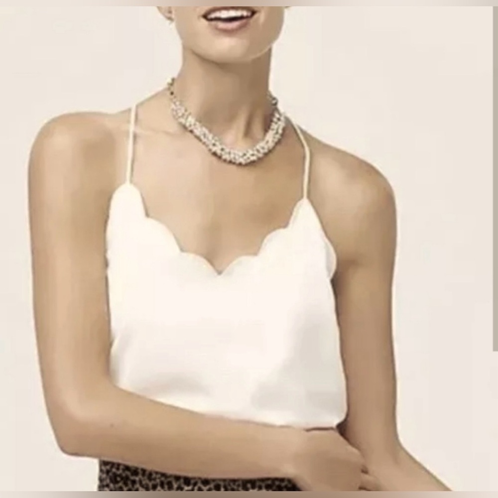 J.CREW Scalloped Cami Tank Top Ivory Cream Blouse Shirt Racerback Spaghetti - Picture 5 of 13